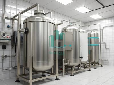 Factory for Sale in Ajman Industrial, Ajman - Create_a_clean_realistic_industrial_equipment_photo_similar_in_composition_to_the_reference_images_a_stainless_steel_industrial_water_treatment_filtration_system_in_a_tiled_mechanical_room. _Include_1_a_large_hopper_b. jpeg Factory for Sale in Ajman Industrial, Ajman - Create_a_clean_realistic_industrial_equipment_photo_similar_in_composition_to_the_reference_images_a_stainless_steel_industrial_water_treatment_filtration_system_in_a_tiled_mechanical_room. _Include_1_a_large_hopper_b. jpeg