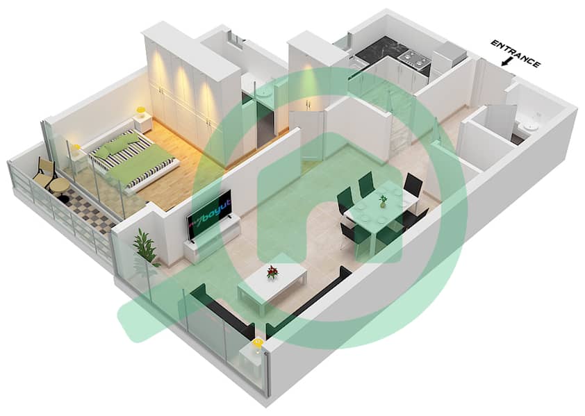 La Plage Tower - 1 Bedroom Apartment Type 11 Floor plan interactive3D