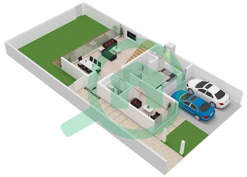 Masaar 3 - 4 Bedroom Townhouse Type/unit AZALEA / UNIT CORNER,END Floor plan Floor Ground interactive3D