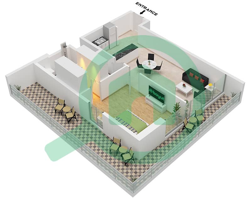 Chapter 01 by Newbury - 1 Bedroom Apartment Unit 17 FLOOR 1 Floor plan interactive3D