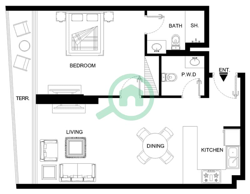 Chapter 01 by Newbury - 1 Bedroom Apartment Unit 16 FLOOR 1 Floor plan interactive3D