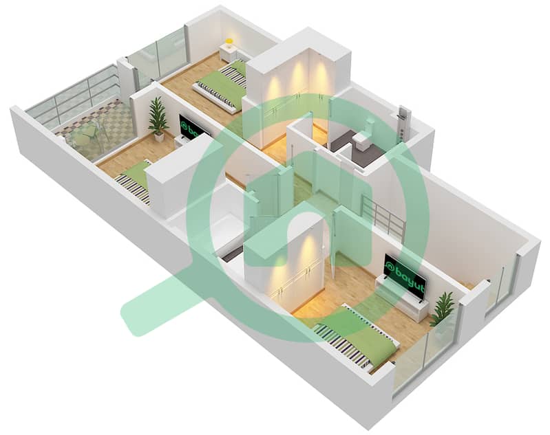 Velora - Planimetria del piano di 3 Camere Villetta a schiera Tipo/unità RAVINE / UNIT TH02 Type Ravina Unit Th02, Floor First interactive3D