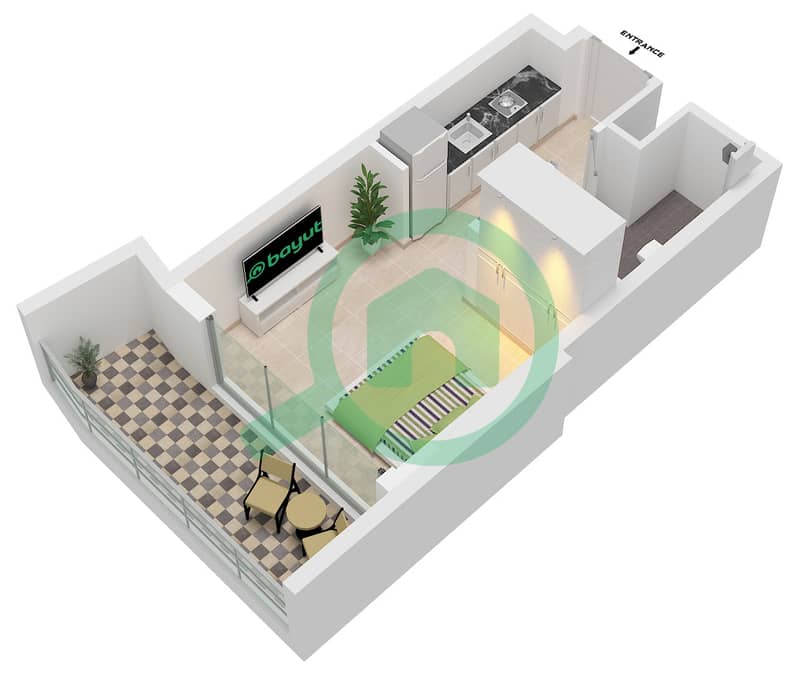 Azizi Arian - Studio Apartment Type/unit 1B / UNIT 7 FLOOR 1-17 Floor plan interactive3D