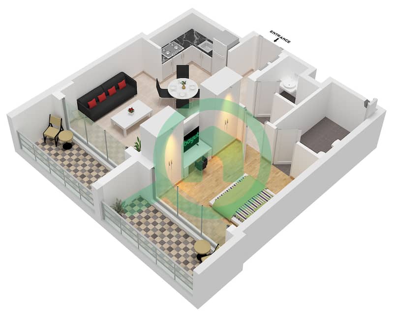 Azizi Arian - 1 Bedroom Apartment Type/unit 04 / UNIT 6,32 FLOOR 1-17 Floor plan interactive3D