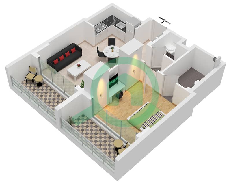 Azizi Arian - 1 Bedroom Apartment Type/unit 4A/ UNIT 11,34 FLOOR 1-17 Floor plan interactive3D