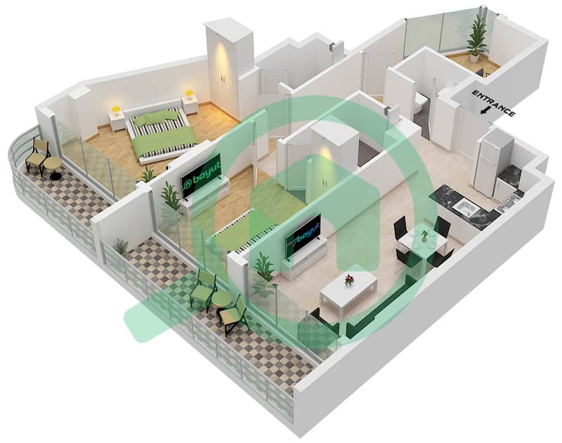 Celesto Tower 2 - 2 Bedroom Apartment Type C Floor plan interactive3D