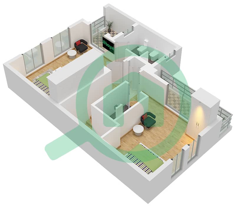 The Springs 2 - Plano de planta de 2 habitaciones Villa Tipo/unidad 4M / UNIT MIDDLE First Floor interactive3D
