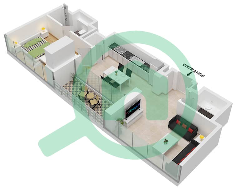 Sobha Seahaven Tower B - 1 Bedroom Apartment Type/unit E / UNIT 6 FLOOR 11-32 Floor plan interactive3D