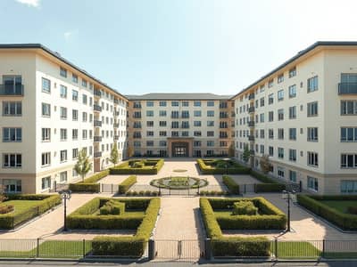 Labour Camp in Affitto a Ajman Industrial, Ajman - A_realistic_architectural_concept_render_of_staff_accommodation_with_exactly_three_mid_rise_block_buildings_3_4_stories_arranged_in_a_clear_courtyard_layout_two_longer_wings_on_the_left_and_right_and_a_shorter_centra. jpeg