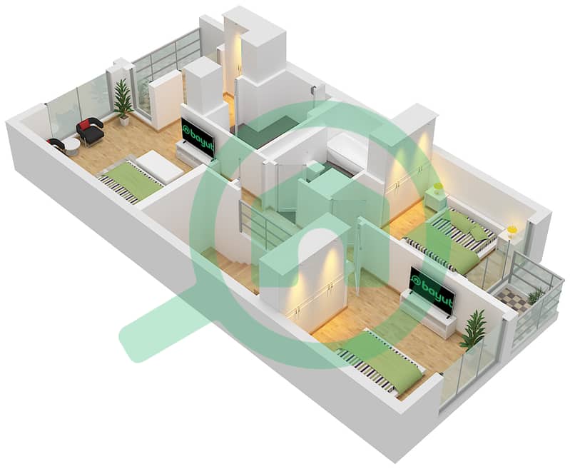 La Tilia 2 - Plano de planta de 3 habitaciones Casa adosada Tipo/unidad 3B1(M) / UNIT MID Floor First interactive3D