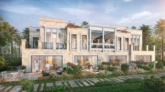 5 Bedroom Townhouse for Sale in DAMAC Lagoons, Dubai - Malta - 5 and 4 br LR Rear View. jpg