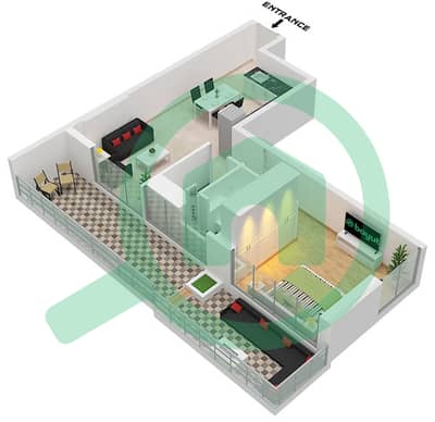 Reef 999 - Grundriss für 1 Schlafzimmer Wohnung Typ/Einheit 2 / UNIT 2-6 FLOOR 3-12