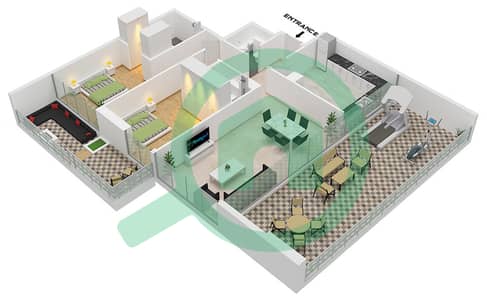Reef 999 - Grundriss für 2 Schlafzimmer Wohnung Typ/Einheit 1/UNIT 2,3,5,6 FLOOR 4,6