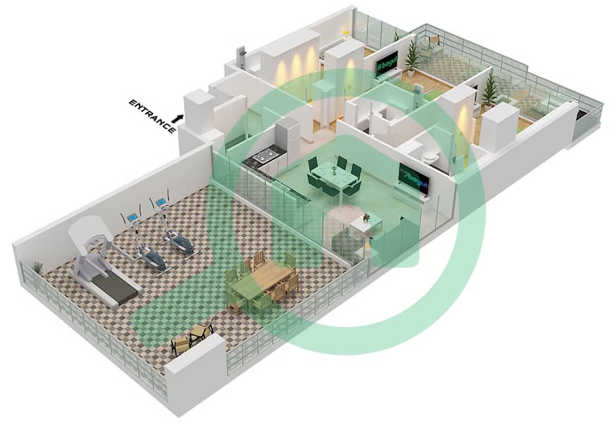 Reef 999 - Grundriss für 3 Schlafzimmer Wohnung Typ/Einheit 1 / UNIT 1,7 FLOOR 12 A Type 1 Unit 7 Floor 12 
B Type 1 Unit 1 Floor 12 interactive3D