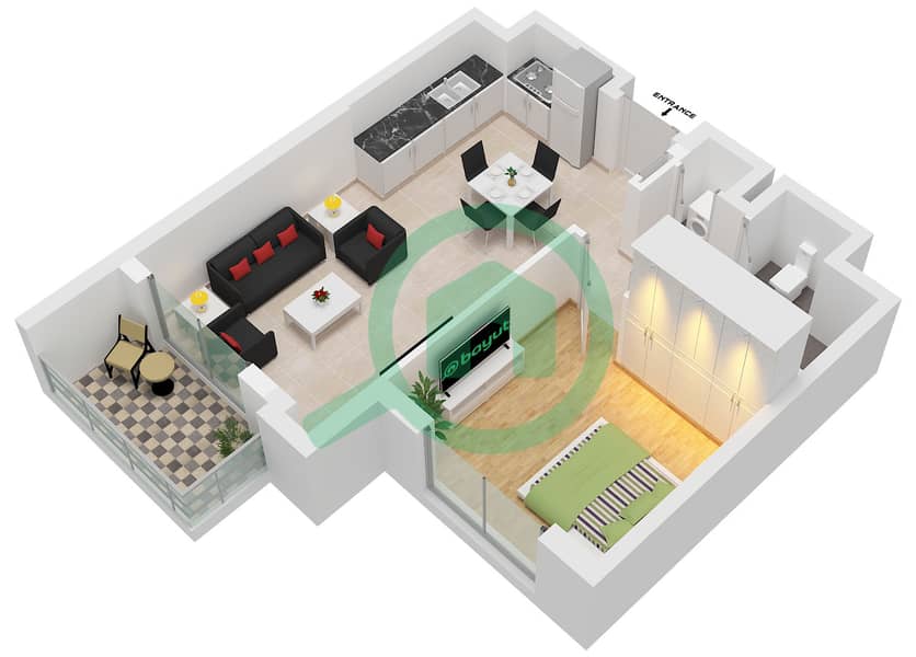 Ascot Residences - 1 Bedroom Apartment Type A Floor plan interactive3D