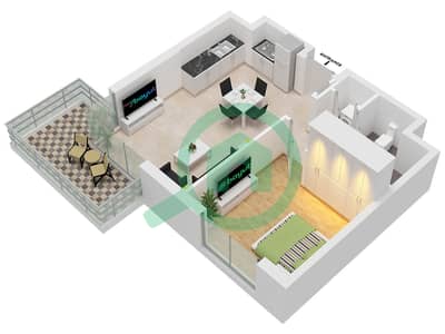 Ascot Residences - Plano de planta de 1 habitación Apartamento Tipo B