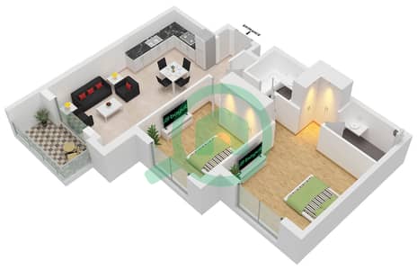 Ascot Residences - Plano de planta de 2 habitaciones Apartamento Tipo A