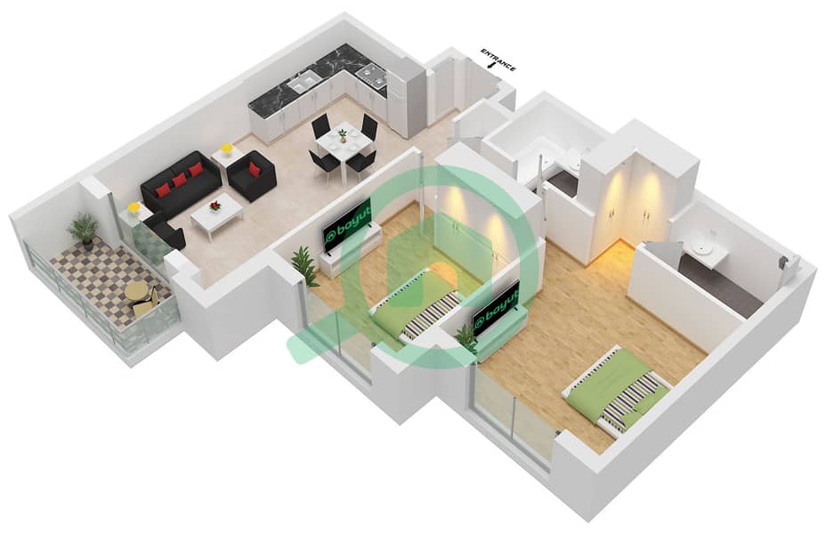 Ascot Residences - 2 Bedroom Apartment Type A Floor plan interactive3D