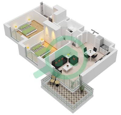 Ascot Residences - Plano de planta de 2 habitaciones Apartamento Tipo B