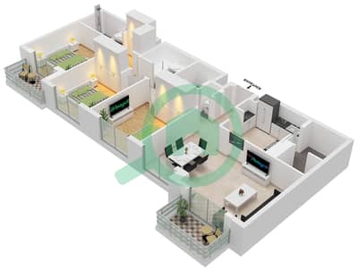 Ascot Residences - Plano de planta de 3 habitaciones Apartamento Tipo A