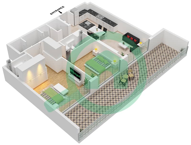 Arka Enclave Residences - 2 Bedroom Apartment Type/unit A1 / UNIT 03 FLOOR 1-9 Floor plan interactive3D