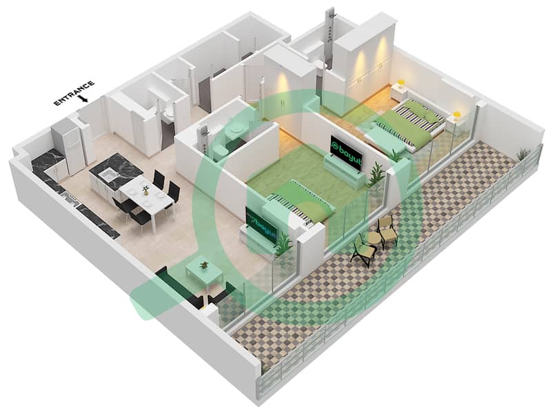 Arka Enclave Residences - 2 Bedroom Apartment Type/unit A2 / UNIT 06 FLOOR 1-9 Floor plan interactive3D