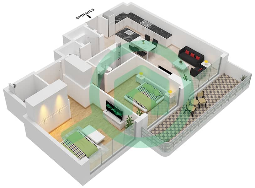 Arka Enclave Residences - 2 Bedroom Apartment Type/unit D2 / UNIT 12 FLOOR 2-9 Floor plan interactive3D