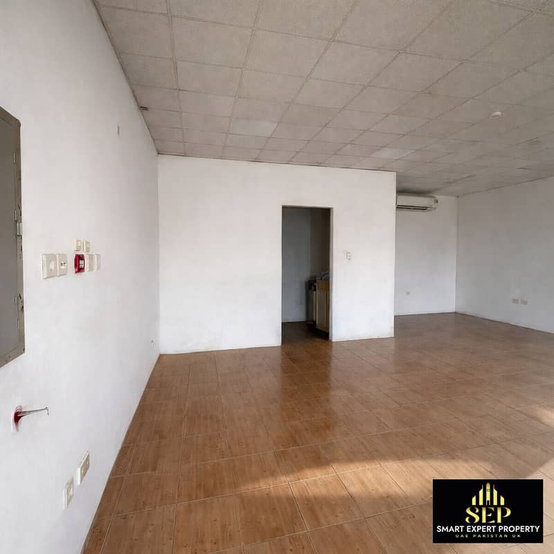 5 Empty room with electrical panel and door. png