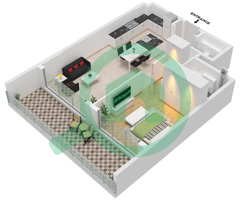 Arka Enclave Residences - 1 Bedroom Apartment Type/unit A / UNIT 08 FLOOR 1-9 Floor plan interactive3D