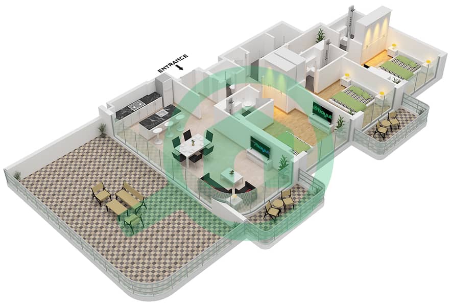 Arka Enclave Residences - 3 Bedroom Apartment Type/unit A / UNIT 3,9 FLOOR 10 Floor plan interactive3D