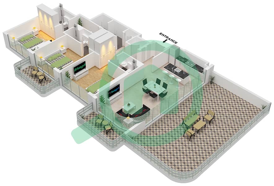 Arka Enclave Residences - 3 Bedroom Apartment Type/unit A / UNIT 4,10 FLOOR 10 Floor plan interactive3D