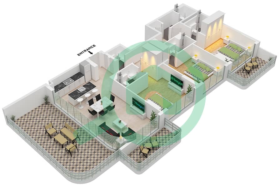 Arka Enclave Residences - 3 Bedroom Apartment Type/unit B / UNIT 7 FLOOR 10 Floor plan interactive3D