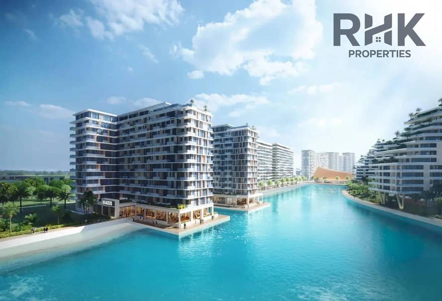 11 Azizi Venice waterfront apartment towers along crystal lagoon in Dubai South
