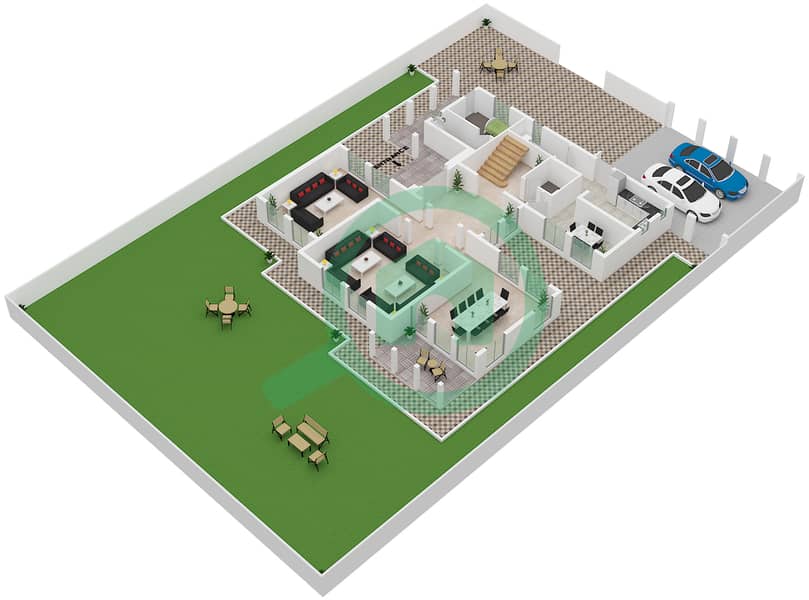The Meadows 7 - Grundriss für 4 Schlafzimmer Villa Typ E2 Floor Ground interactive3D