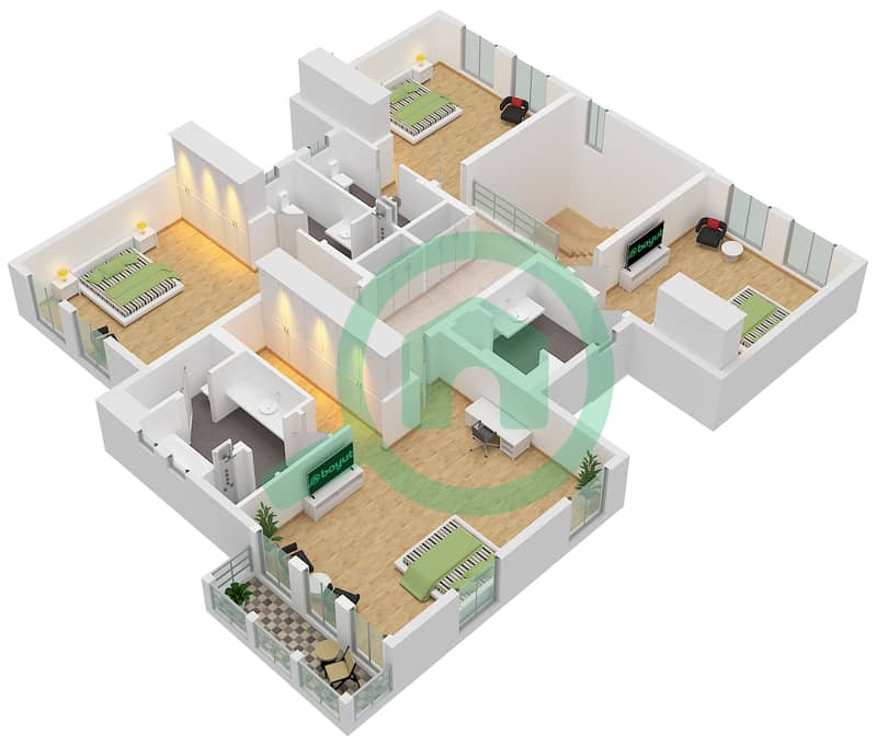 The Meadows 7 - Grundriss für 4 Schlafzimmer Villa Typ E2 Floor First interactive3D