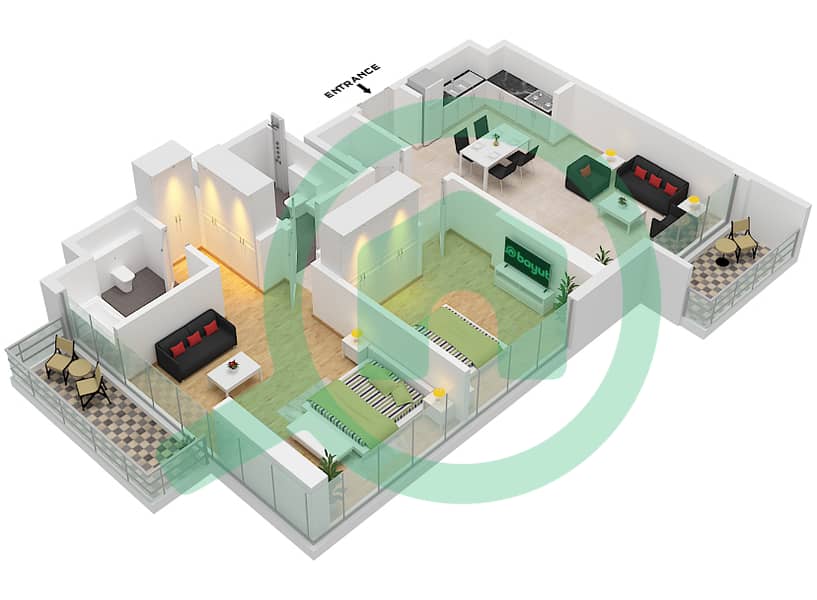Act Two - 2 Bedroom Apartment Type/unit A / UNIT 3 FLOOR 16-27,29 Floor plan interactive3D