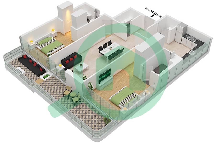 Type 2 Reef 999 - Grundriss für 2 Schlafzimmer Wohnung Typ 2 Type 2 interactive3D