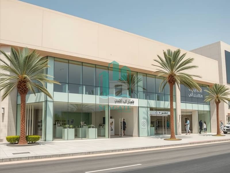 2 Photorealistic_exterior_view_photo_of_a_modern_luxury_showroom_building_in_Al_Sajaa_Sharjah_UAE_wide_angle_street_level_shot. _Large_glass_storefront_windows_clean_contemporary_architecture_with_subtle_Arabic_inspired. jpeg
