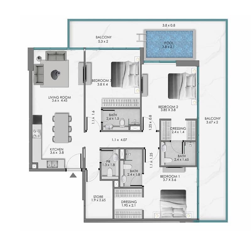 10 Samana Ocean Bay-3 bedrooms-unit no A104. png