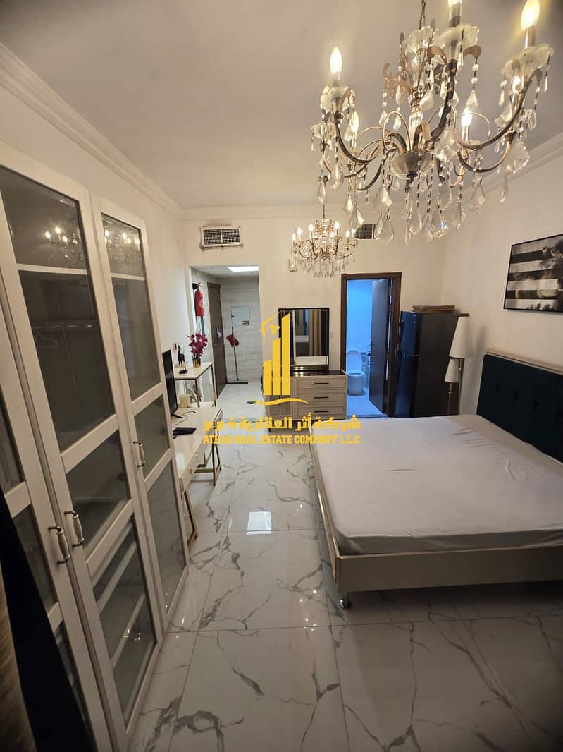 Fully furnished Studio for monthly rent in Ajman – Al Rashidiya, Oasis Towers All Bills Included with a balcony with a sea view, gym, pool - View 3
