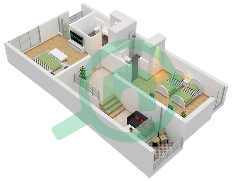 Masaar 3 - 2 Bedroom Townhouse Type A3 Floor plan First Floor interactive3D