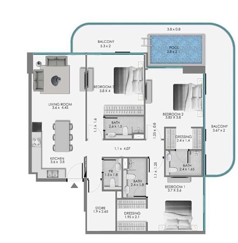 10 Samana Ocean Bay-3 bedrooms-unit no B306. png