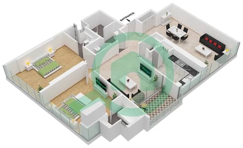 المخططات الطابقية لتصميم النموذج 3 شقة 2 غرفة نوم - المجاز 1