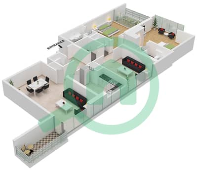 المخططات الطابقية لتصميم النموذج 4 شقة 2 غرفة نوم - المجاز 1