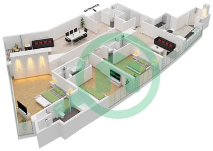 المخططات الطابقية لتصميم النموذج 1 شقة 3 غرف نوم - المجاز 1