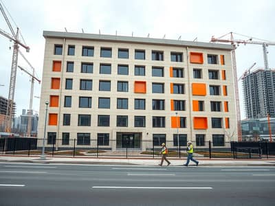 Labour Camp for Rent in Al Jurf, Ajman - A_realistic_outdoor_architectural_photo_of_a_modern_mid_rise_institutional_building_under_construction_similar_composition_to_a_reference_beige_cream_facade_with_clean_geometric_lines_many_rectangular_windows_with_da. jpeg Labour Camp for Rent in Al Jurf, Ajman - A_realistic_outdoor_architectural_photo_of_a_modern_mid_rise_institutional_building_under_construction_similar_composition_to_a_reference_beige_cream_facade_with_clean_geometric_lines_many_rectangular_windows_with_da. jpeg