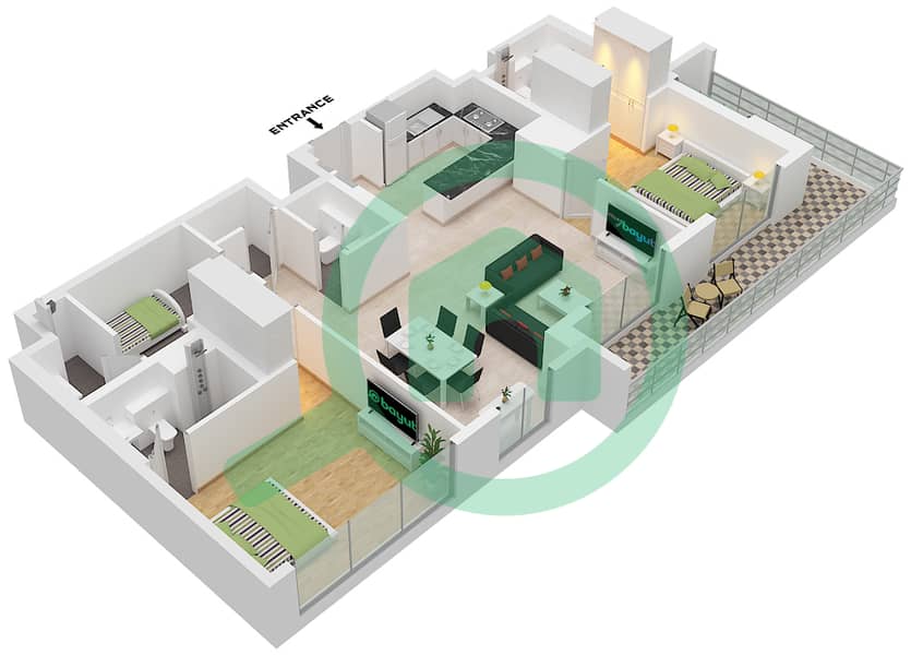 Crest Grande - 2 Bedroom Apartment Type H Floor plan interactive3D