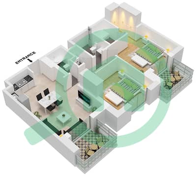 Topaz Residences - Planimetria del piano di 2 Camere Appartamento Tipo/unità E / UNIT 6-7 FLOOR 11-13