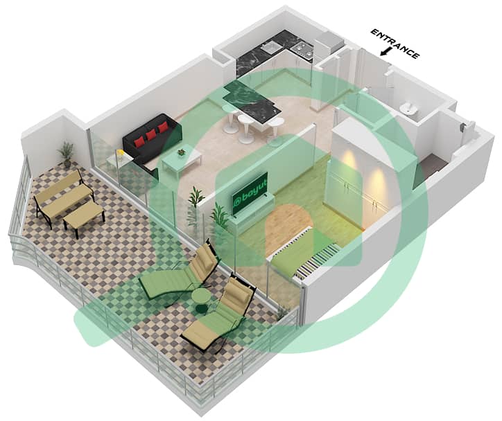 The Astera - 1 Bedroom Apartment Type A Floor plan interactive3D