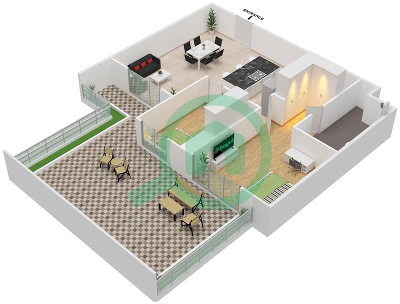DEC Tower 2 - 2 Bedroom Apartment Type 05 Floor plan interactive3D